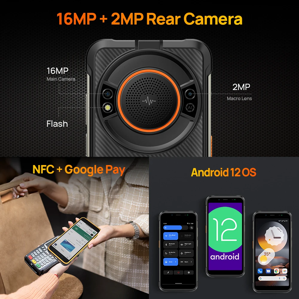 Ulefone Power Armor 16 Pro Защищенный водонепроницаемый смартфон 9600 мАч Android 12 NFC 4 ГБ + 64