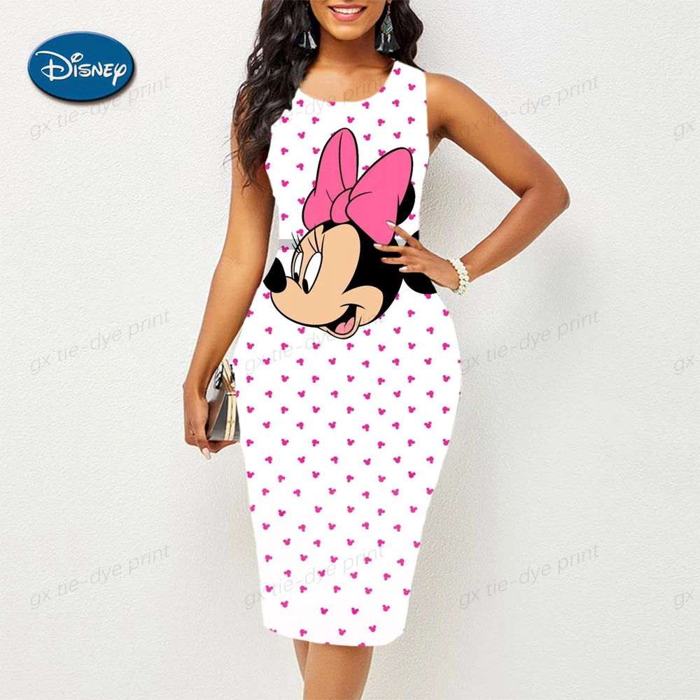 

Disney Minnie Mickey Mickey Mouse Cartoon Print Sexy Tight Dress Summer Fashion Package Hip Beach Party Dress 2023 New
