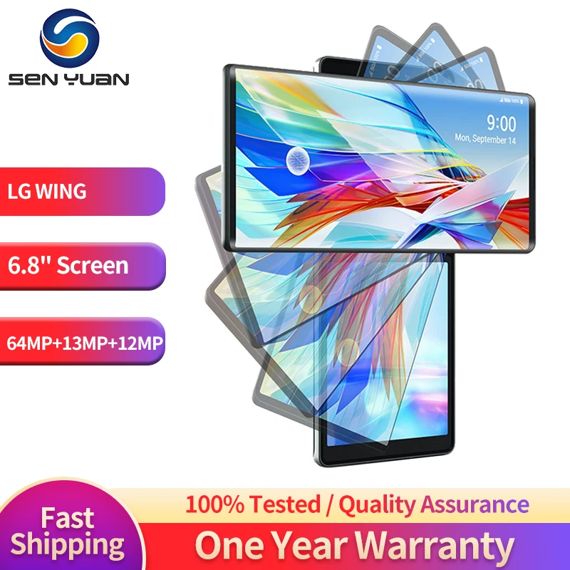 Оригинальный сотовый телефон LG WING LMF100N LMF100TMW LMF100VM 5G 6,8 дюйма 8 ГБ ОЗУ 128 ГБ/256 Гб ПЗУ одна/две SIM-карты Восьмиядерный