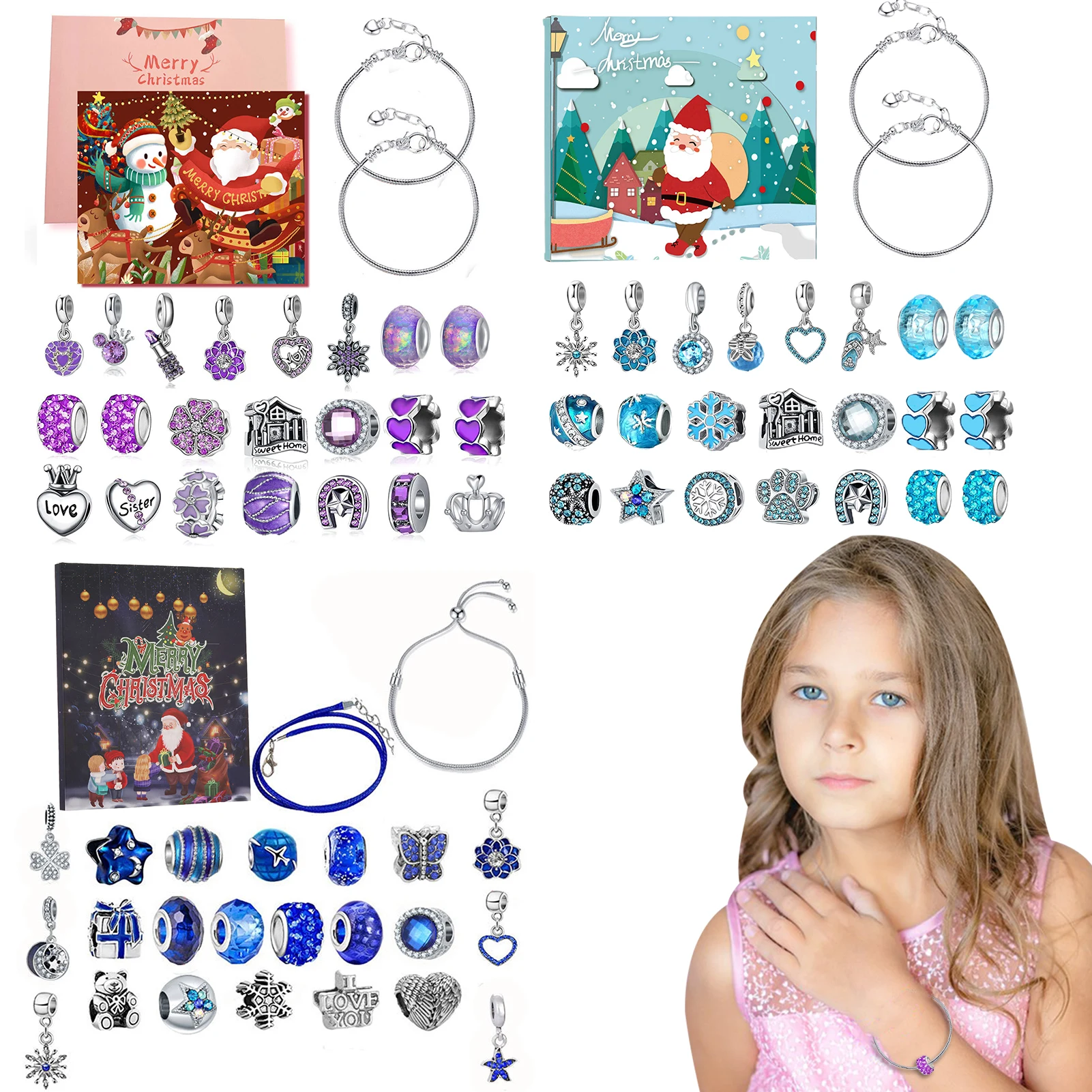 

Christmas Advent Calendar Charm Bracelet 24 Days Countdown DIY Bracelet Kit Christmas Jewelry with Beads for Jewelry Crafts Set