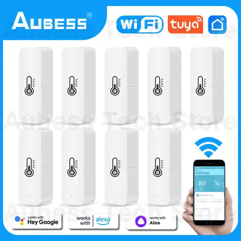 Датчик температуры и влажности Aubess с Wi-Fi, комнатный гигрометр, умное быстрое устройство для Tuya Smart Life, Alexa