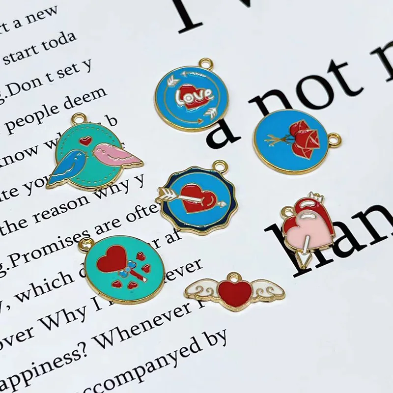 

10Pcs Mix Charms Valentine's Day Tanabata Love Alloy Diy Dripping Oil Pendant Bracelet Jewelry Making Accessories Wholesale