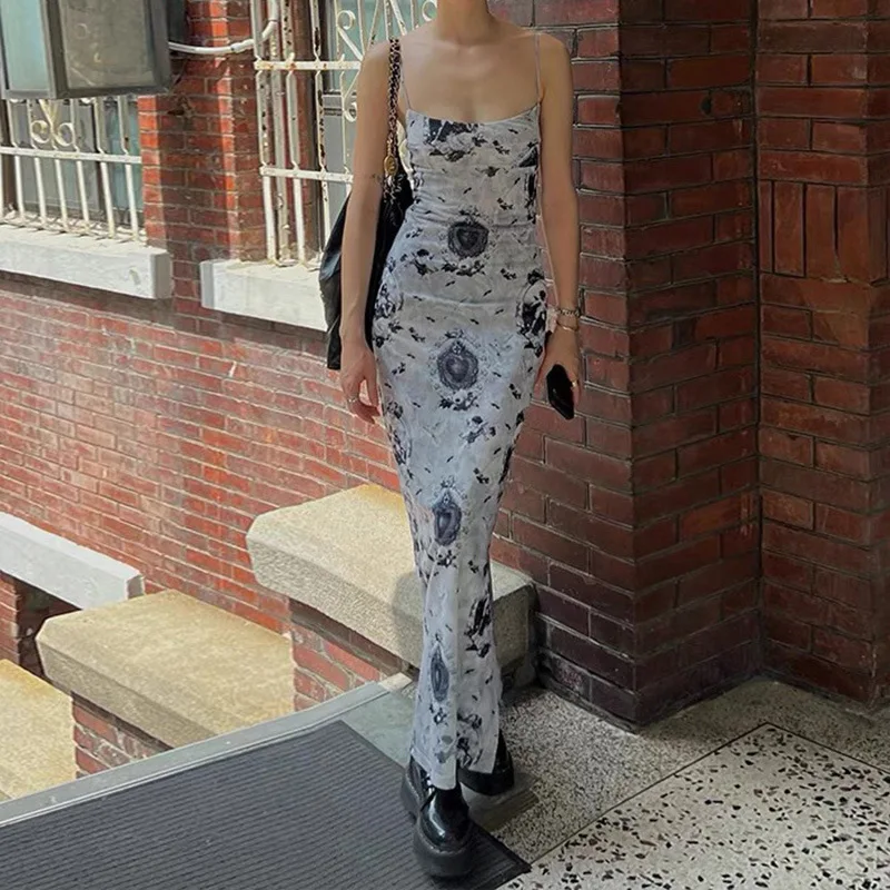 

Элегантное платье на бретелях-спагетти с низким вырезом на груди 2023 вечернее банкетное Платье макси с открытой спиной шикарное женское платье с цветочным принтом