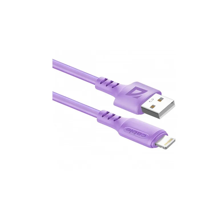 Кабель USB 2.0 AM - Lightning (M) (1м) 2.4А Defender F207 силикон, фиолетовый, пакет