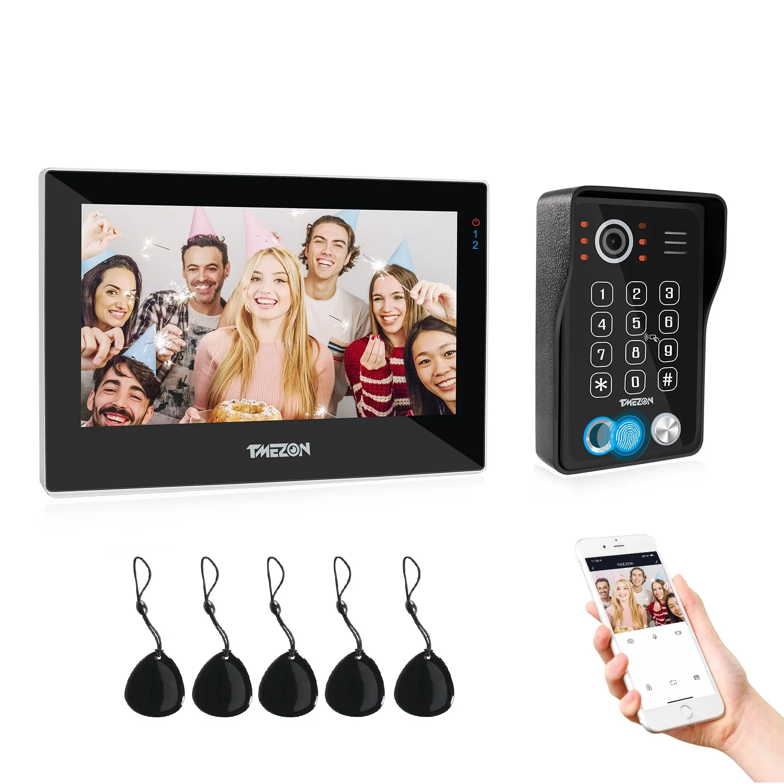 TMEZON WiFi Video Doorphone 7zoll Touch Screen with 1080P Wired Doorbell 5in1 APP/Password/ Fingerprint/Card Swipe/Monitor tuya