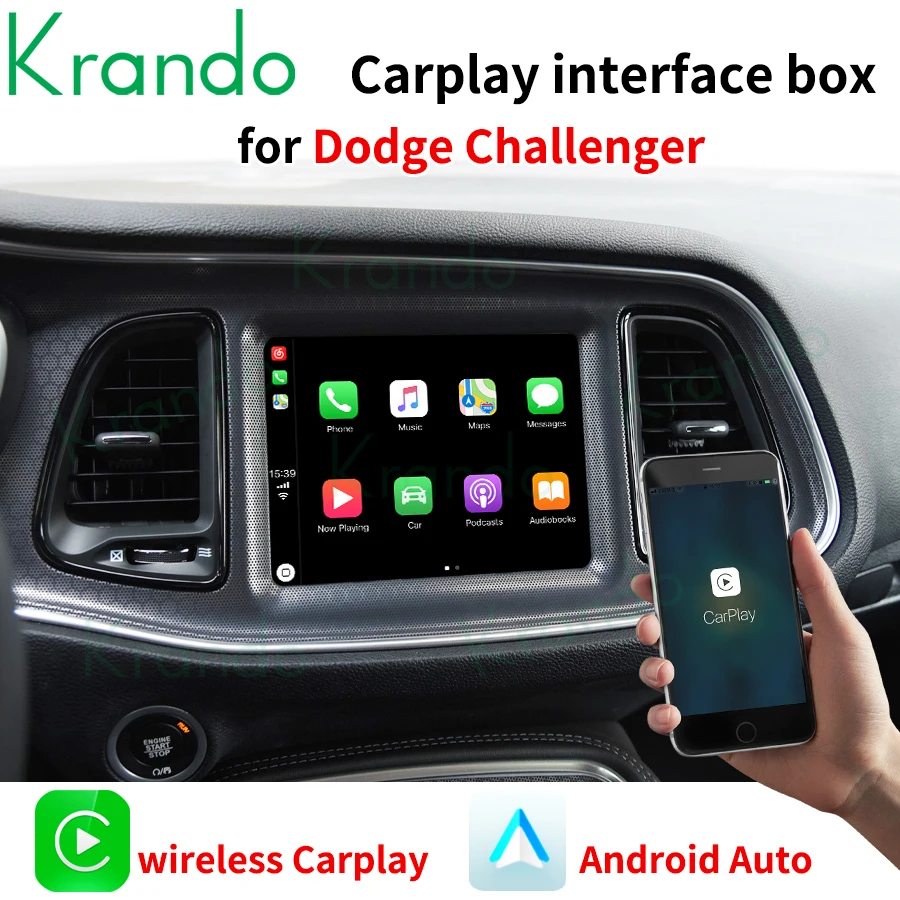 

Krando Wireless CarPlay Intereface Box For Dodge Challenger Android Auto Support Mobile Application Control Online Music