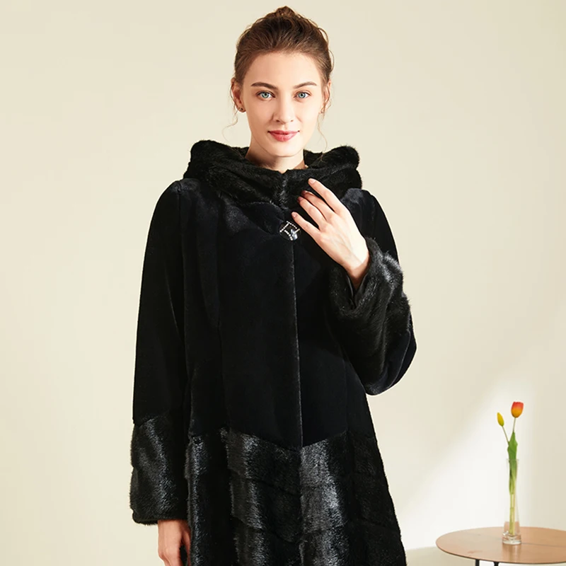 Women Fleece Jacket  Fall and Winter Fashion Faux Fur Coat Long Fuzzy Hood Fluffy Sherpa Overcoat Women's Fur Coat