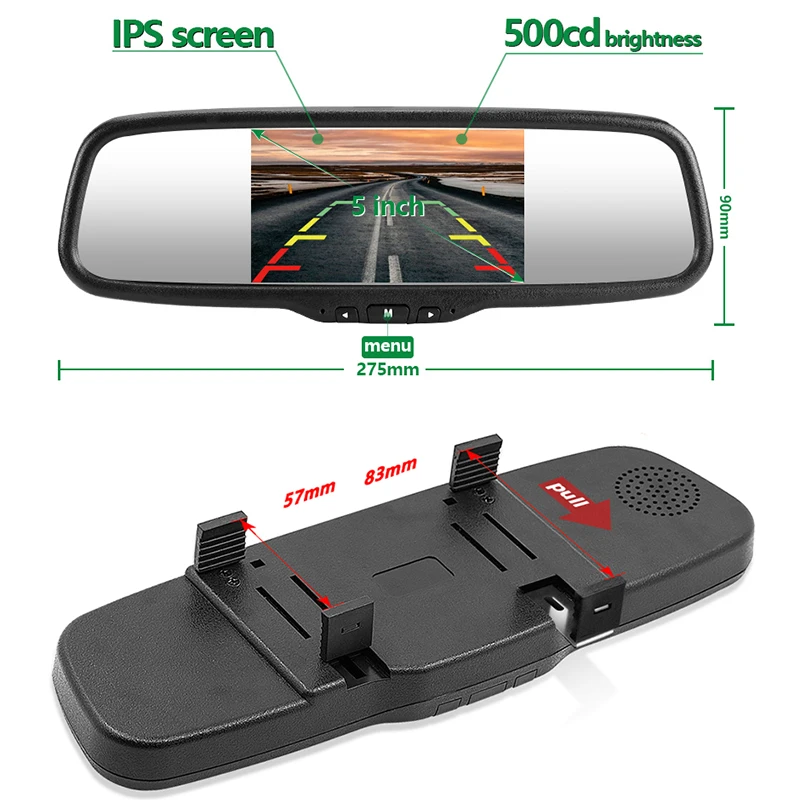 GreenYi 5 inch AHD Mirror Monitor 1920*1080P High Definition 170 Degree Starlight Night Vision Vehicle Reverse Camera - купить по