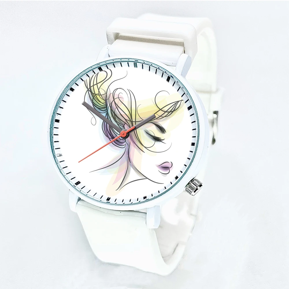 

Ladies Luxury Line Girls Pattern Watch Ladies White Case Silicone Strap Quartz Watch MISS WHITE