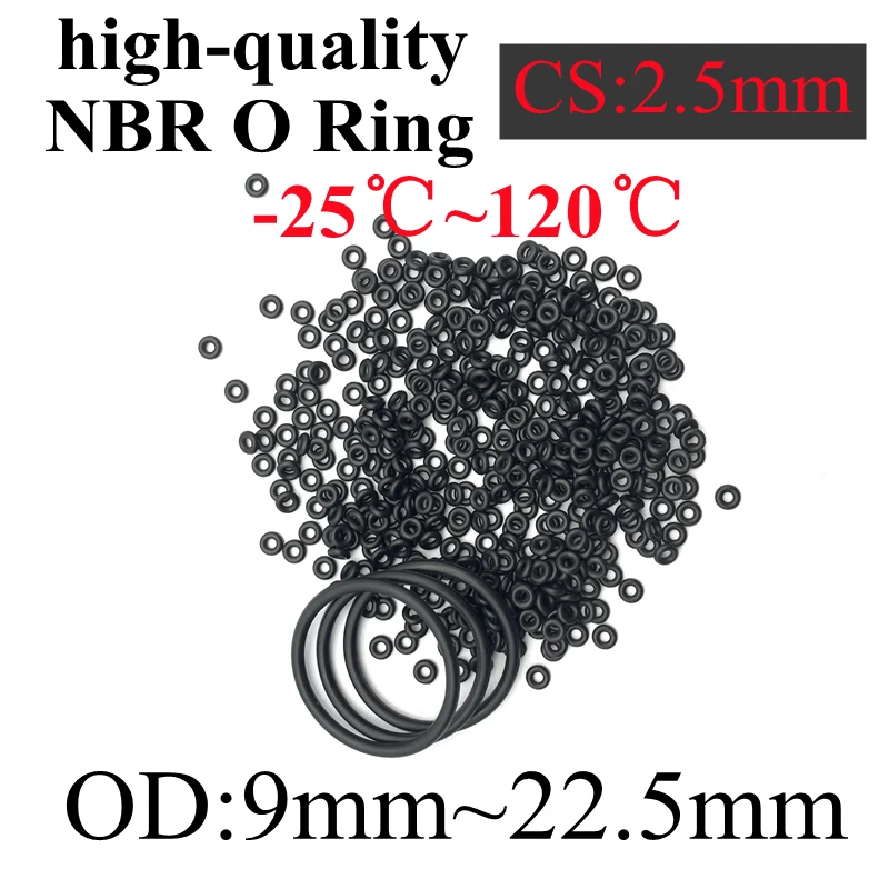 

100pcs Black O Ring Gasket CS 2.5mm OD 9mm ~ 23mm NBR Automobile Nitrile Rubber Round O Type Corrosion Oil Resistant Seal Washer