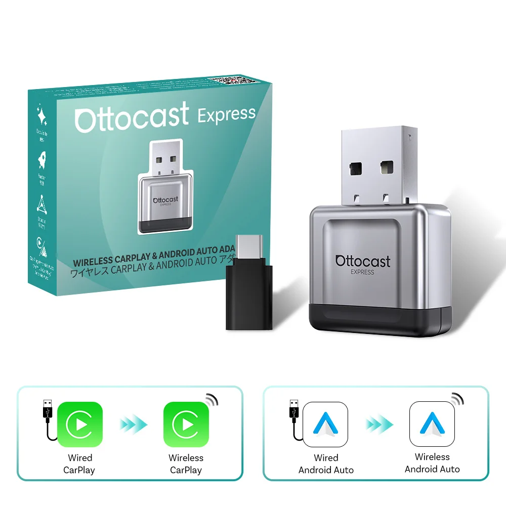 

Ottocast Express 2-в-1 Mini Gem: Беспроводной Адаптер CarPlay И Android Auto, Plug And Play Для Audi, Benz, Toyota, Honda, VW
