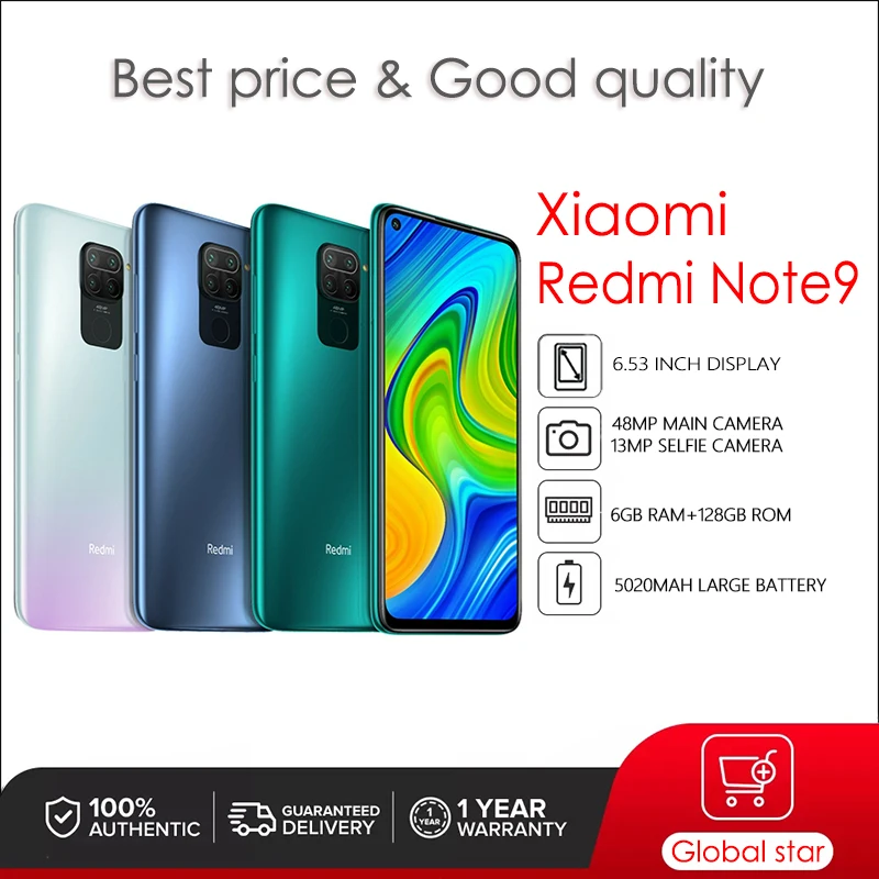 

Xiaomi Redmi Note 9 Redmi 10X Original Refurbished Smartphone 6GB RAM 128GB ROM 6.53" 48MP 5020mAh Android Cellphone