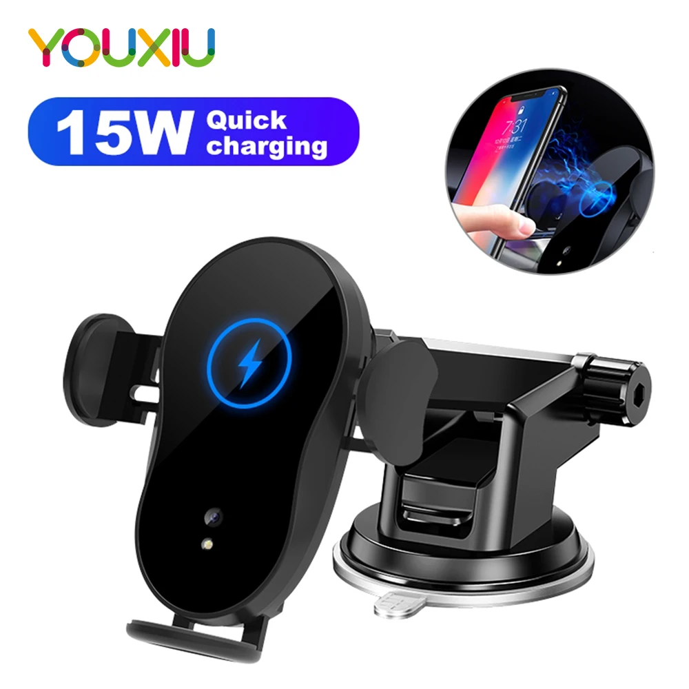 

YOUXIU Automatic Clamping Infrared Auto Induction QI Car Wireless Charger Stand Fast Charging for iPhone Bracket