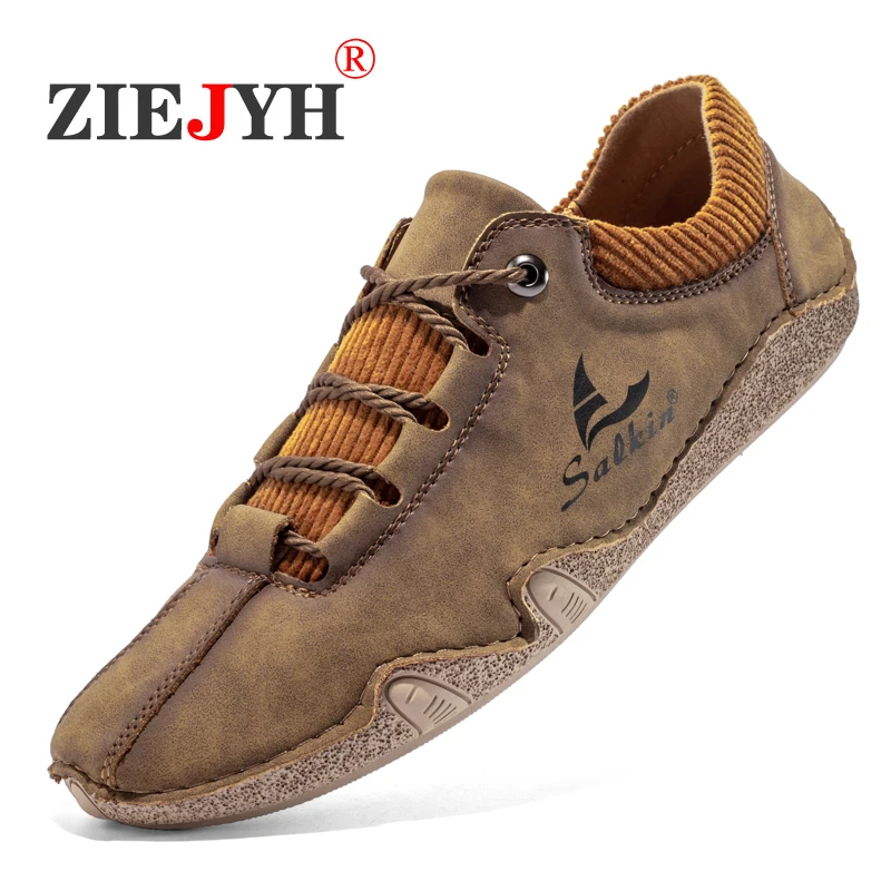 

New Spring/Autumn Men Casual Shoes Handmade Light Loafers Outdoor Men's Shoes Soft Leather Flat Moccasins Plus Size Men Sneakers