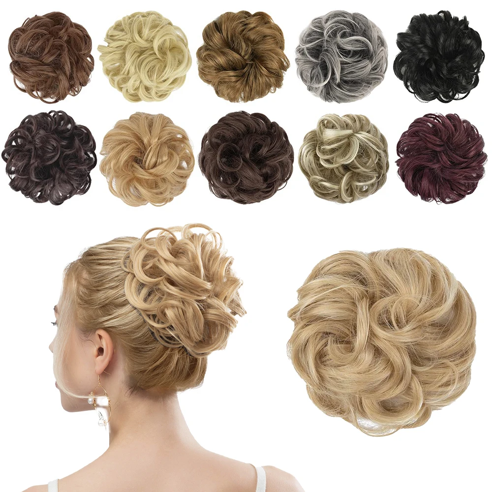 Synthetic Hair Bun Extensions Messy Curly Elastic Hair Scrunchies Hairpieces Black Chignon Donut Updo Pieces for Women