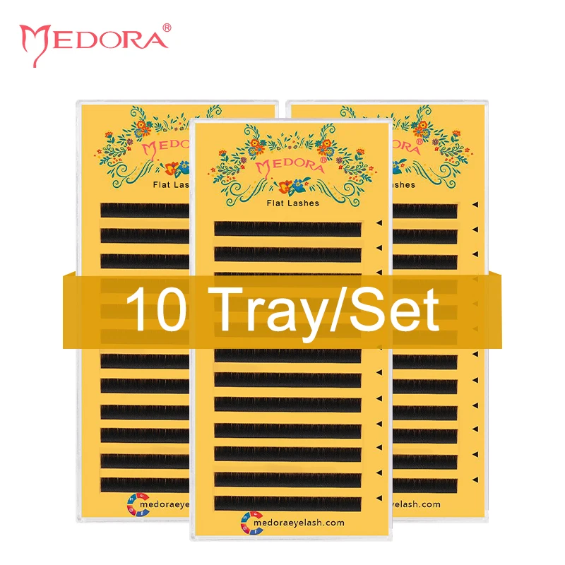 MEDORA 10 Tray/Set Black Matte Ellipse Flat Lashes Flat Eyelash Extension Semi-permanent Natural Light Soft Individual Lashes