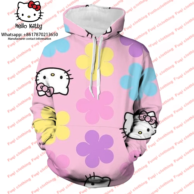 

Женский свободный свитер с капюшоном Hello Kitty, новинка осень-зима 2023