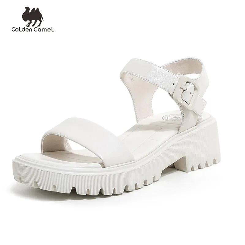 

Golden Camel Women's Shoes 2022 Summer Outdoor Leather Woman's Sandals Casual Thick Heels Thick-soled Beach Shoes for Women