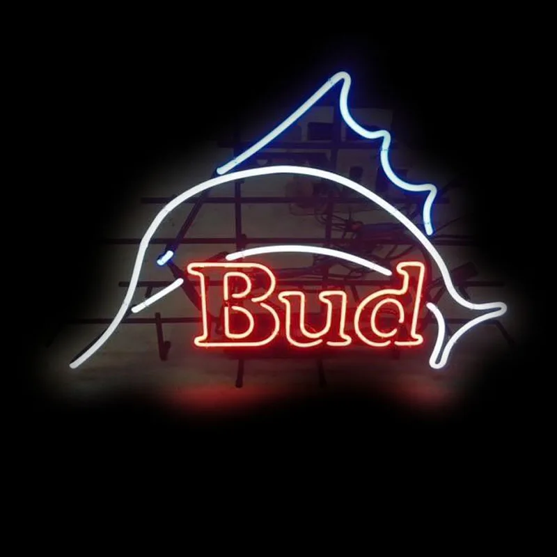 

Neon Sign Bud Light Fish Neon Bulb Sign Anime Room Decor Restaurant Wall sign Vintage Neon Beer Club Filled Gas Real Glass Lamp