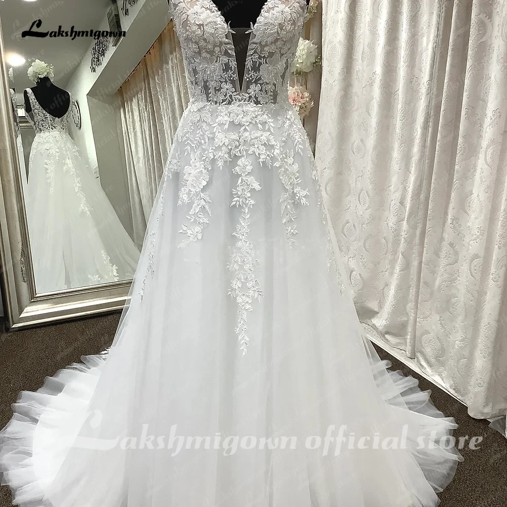 

Lakshmigown пляжное свадебное платье А-силуэта с V-образным вырезом 2023 Robe Mariee в богемном стиле из белого тюля длинное свадебное платье abito da Bride