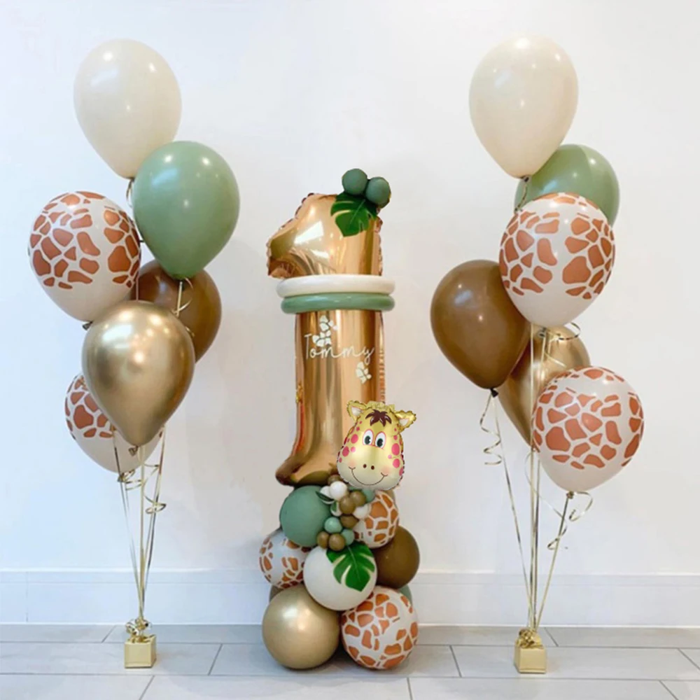 

30pcs Jungle Animal Balloons Tower Set 1-9 32inch Gold Number Globos for Boy Jungle Safari Party Kids Birthday Baby Shower Decor
