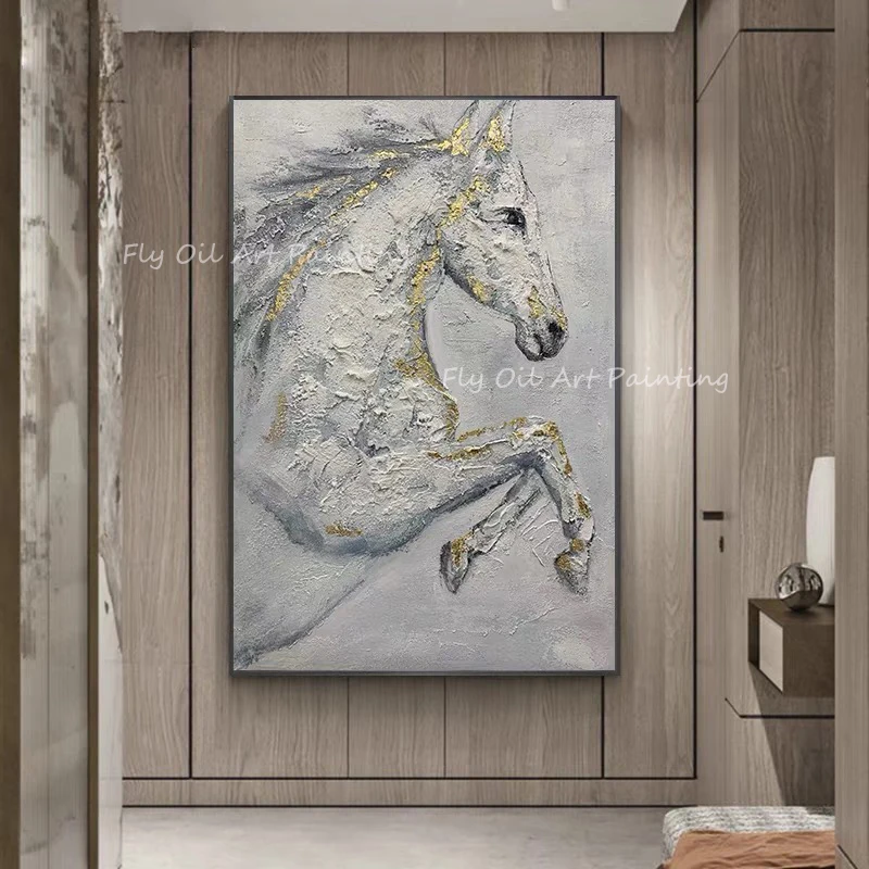 

Large Size 100% Handpainted horse running thick knife animal cool picture wall art oil painting home decoration as a gift