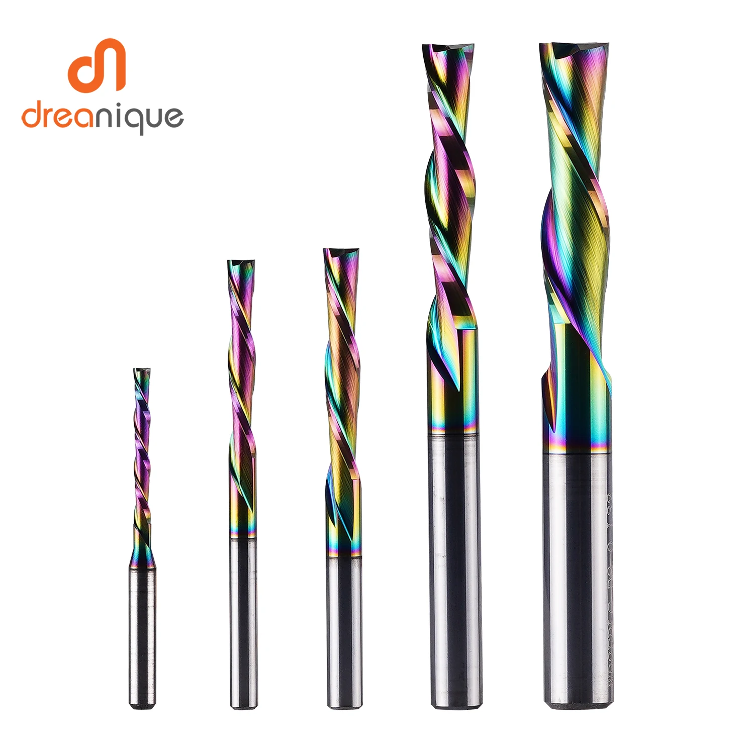 Dreanique 1pc DLC Coating Solid Carbide Milling Cutter 3.1 4 6 8 6.35mm 2 Flute Spiral Router Bit End Mill Wood MDF Down Cut