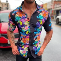 2022 summer hawaiian scenery creative short sleeve shirt 3d digital printing small floral button cardigan mens casual beach top