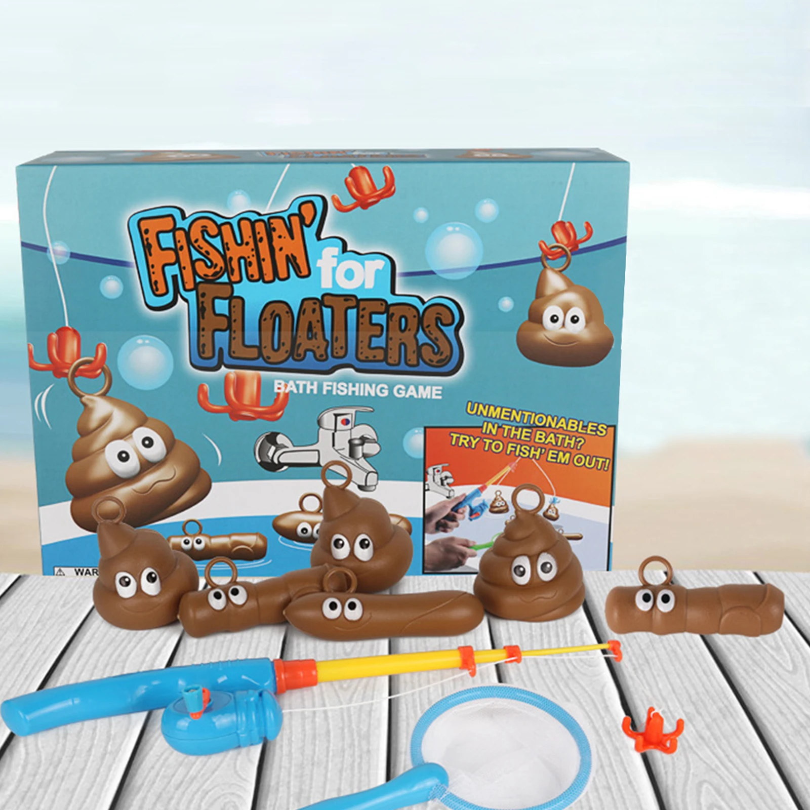 Детский набор для рыбалки в ванной: 1 удочка сетка 6 стульчиков - Весело и