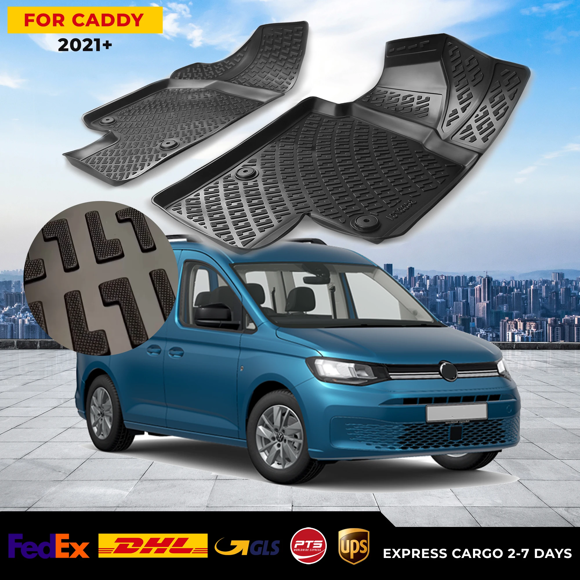 

Автомобильный 3D напольный коврик для Volkswagen Caddy 2021 +, водонепроницаемый специальный коврик для ног, аксессуары, коврики, Нескользящие