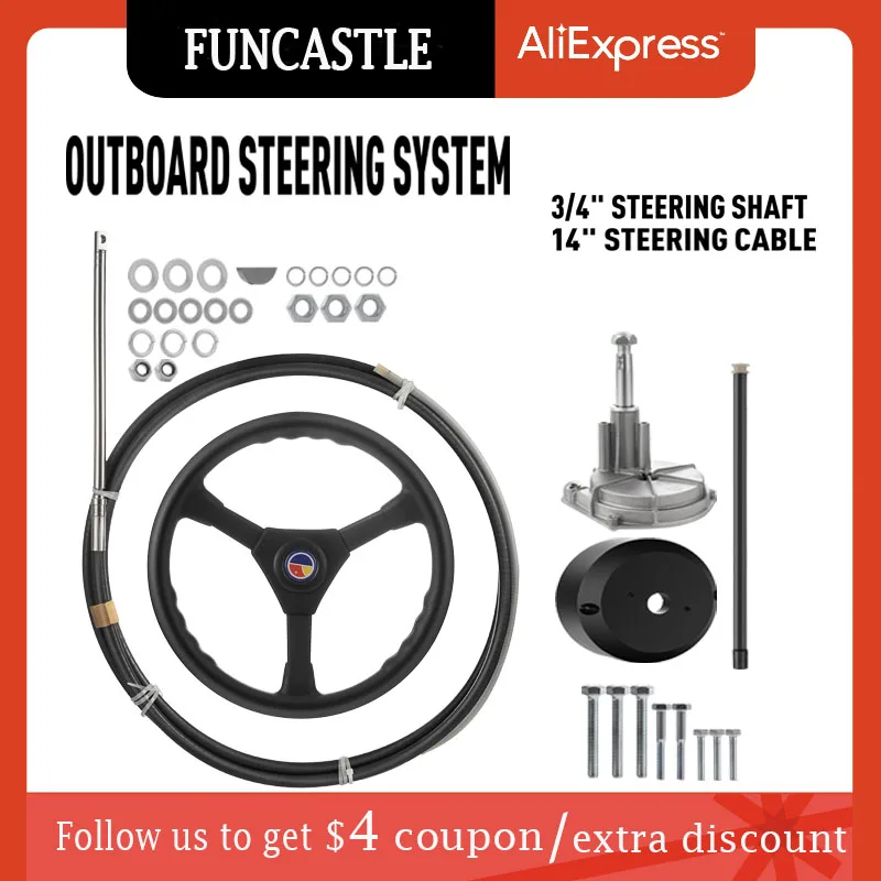 

Outboard Boat Steering System Marine 14 Feet Boat Rotary Steering Wheel Cable Outboard Kit Wheel Turbine Rotating Control Cables