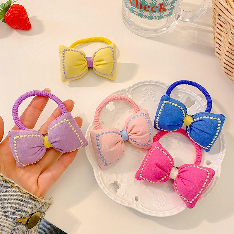 

Korean 1PC Small Bows With Elastic Hair Bands For Kids Girls Ponytail Solid Candy Color Bowknot Hair Ropes Ties Hair Accessories