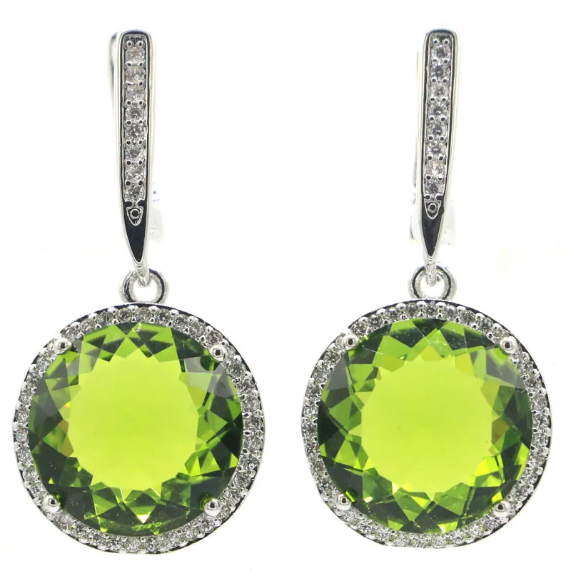 

32x16mm Stunning Round Green Peridot Blue Aquamarine CZ Woman's Wedding Silver Earrings Wholesale