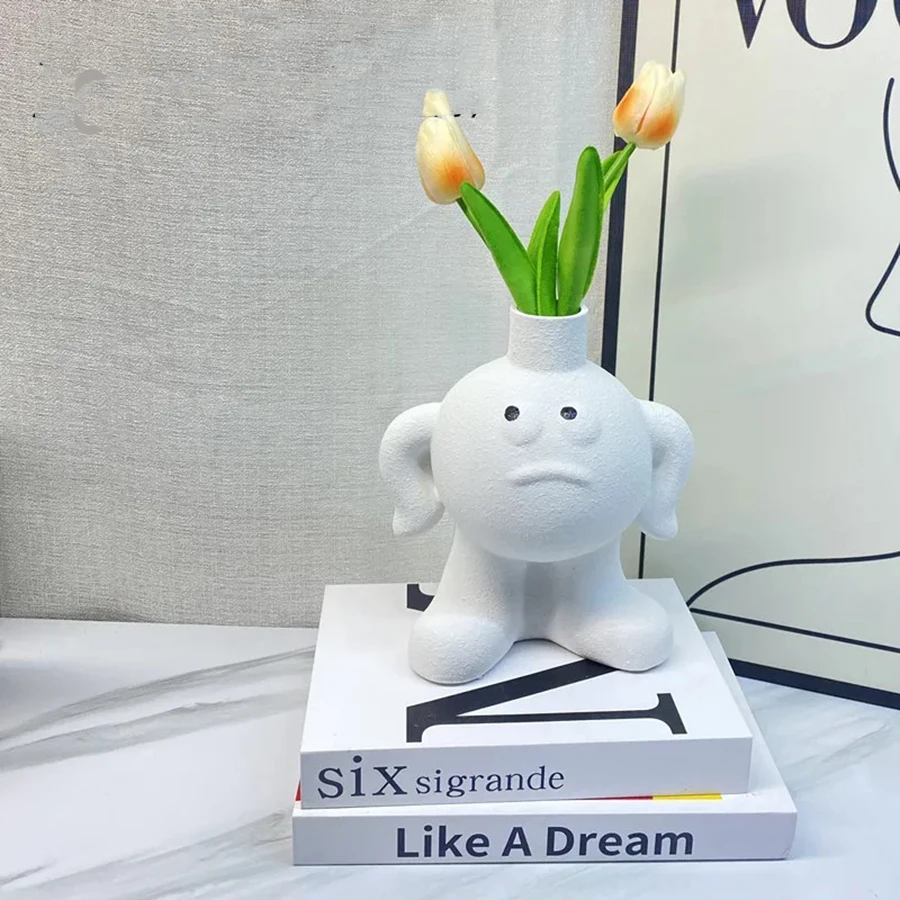 Креативная керамическая ваза для цветов милая трубчатая Emoji Kawaii украшение