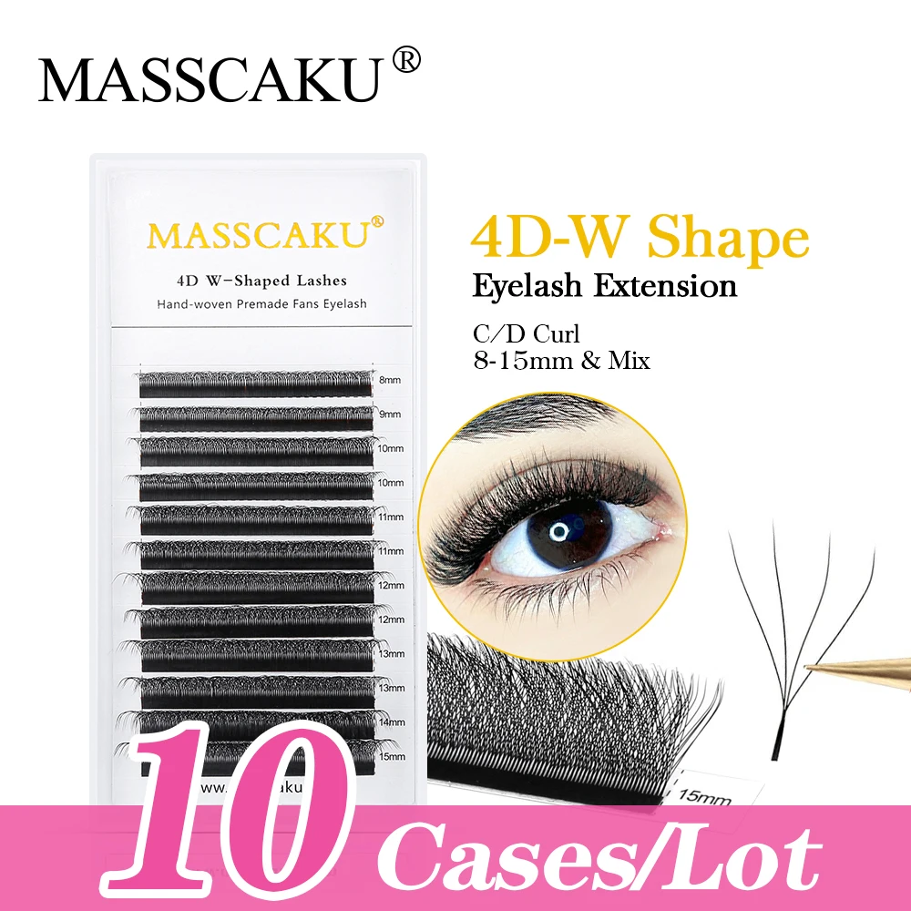 

10case/lot MASSCAKU W Shape Clover Bloom Faux Mink Lash Extension 3D/4D/5D/6D Premade Volume Fans Individual Eyelashes