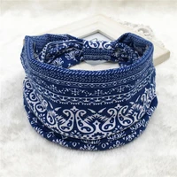 women bohemian printed wide hair band headband casual elastic fabric hairband head wrap girls hair band accessories blue