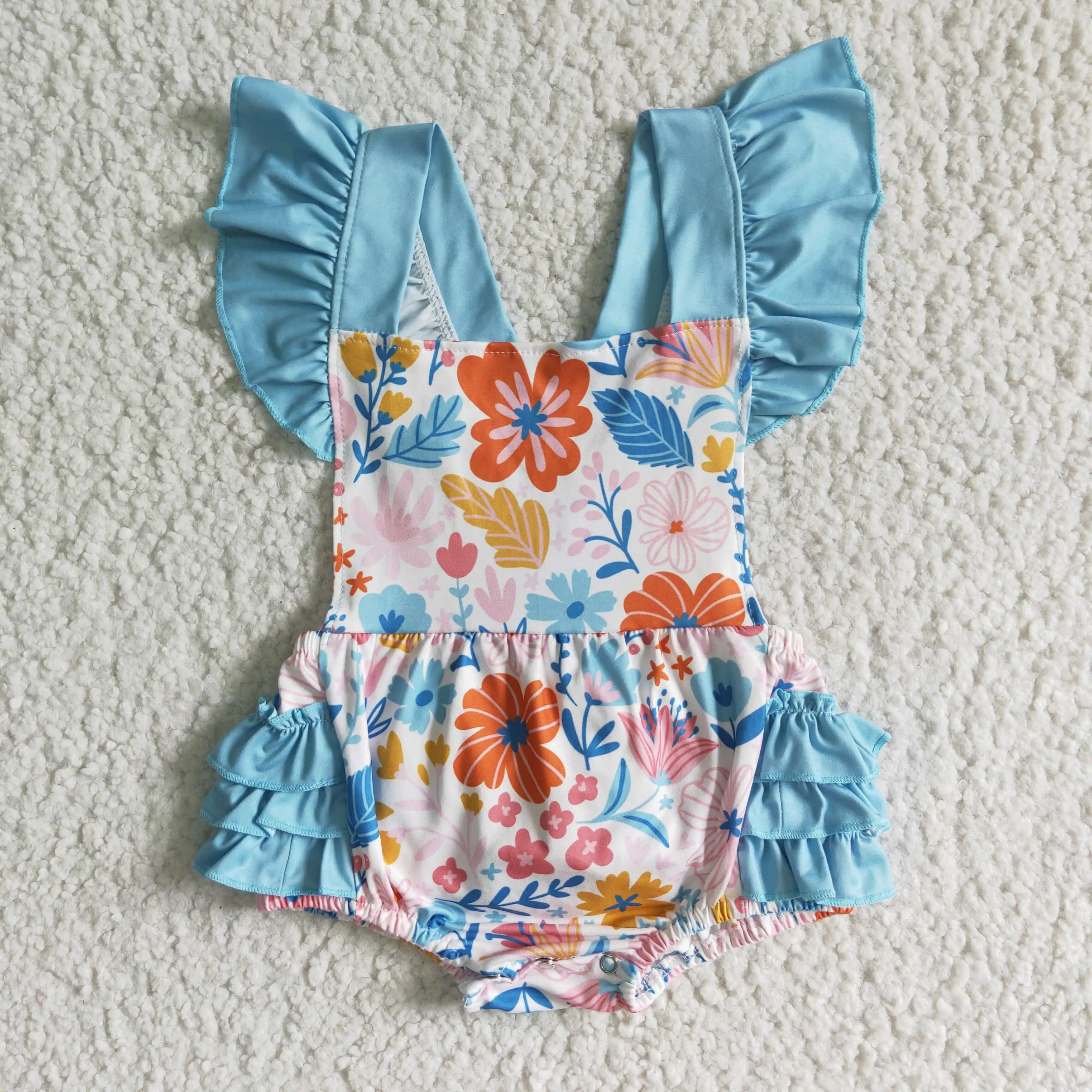 

high quality newborn baby clothes summer flutter sleeve baby romper organic cotton baby bodysuit floral infant romper clothing