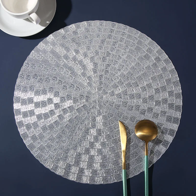 

Round PVC Checkered Hollow Western Placemat Light Luxury Solid Color Bronzing Heat Insulation Placemat Retro High-End Tablemat