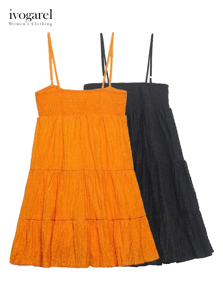 

Ivogarel Sexy Backless Short Textured Dress with Thin Adjustable Straps Women's Elegant Summer Casual Dresses, Traff 2023 New