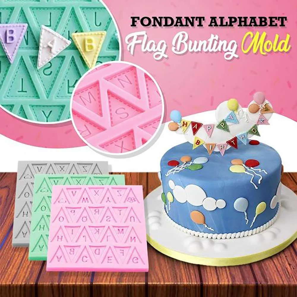 

3D Cooking Tools Flag Shape 26 English Letters Silicone Mold Chocolate Fondant Cake Decorating Cake sugar craft Moulds Tools