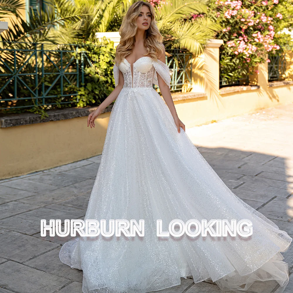 

HERBURN Bling Wedding Dresses Sweetheart Off Shoulder Train Attractive Made To Order Vestidos De Novia Brautmode Robe Mariee