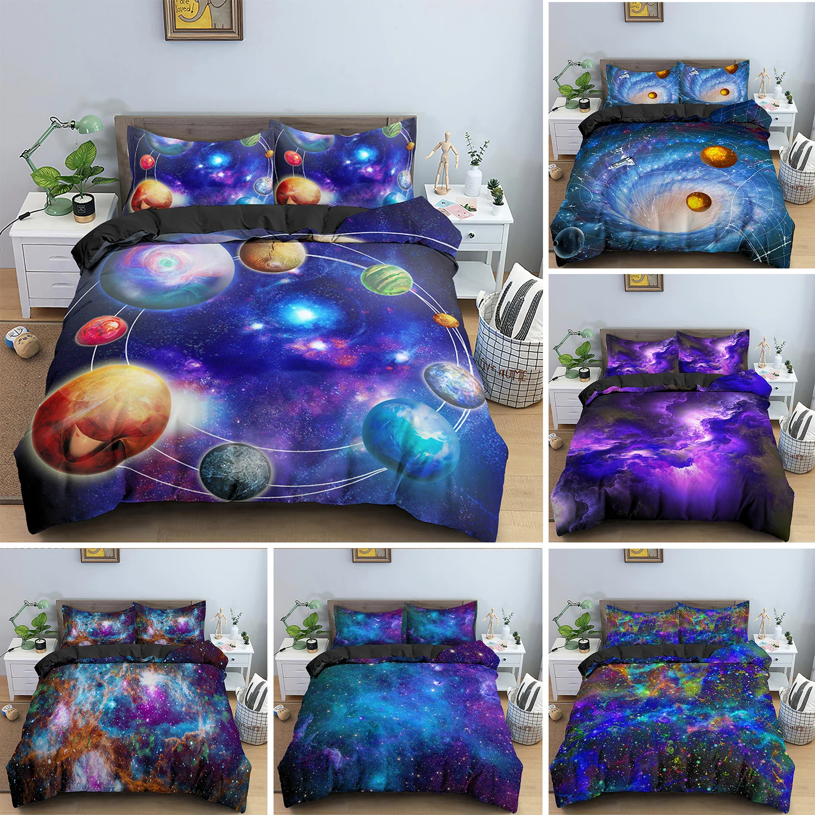 

Galaxy Space Bedding Set 3D Universe Duvet Cover Psychedelic Quilt Cover With Zipper Queen Double Comforter Sets Kids Gifts