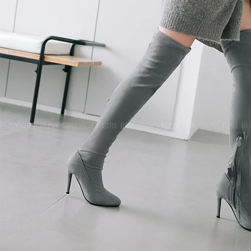 2022 European and American new women's boots autumn and winter elastic knee-knee boots, high-heeled pointed female boots