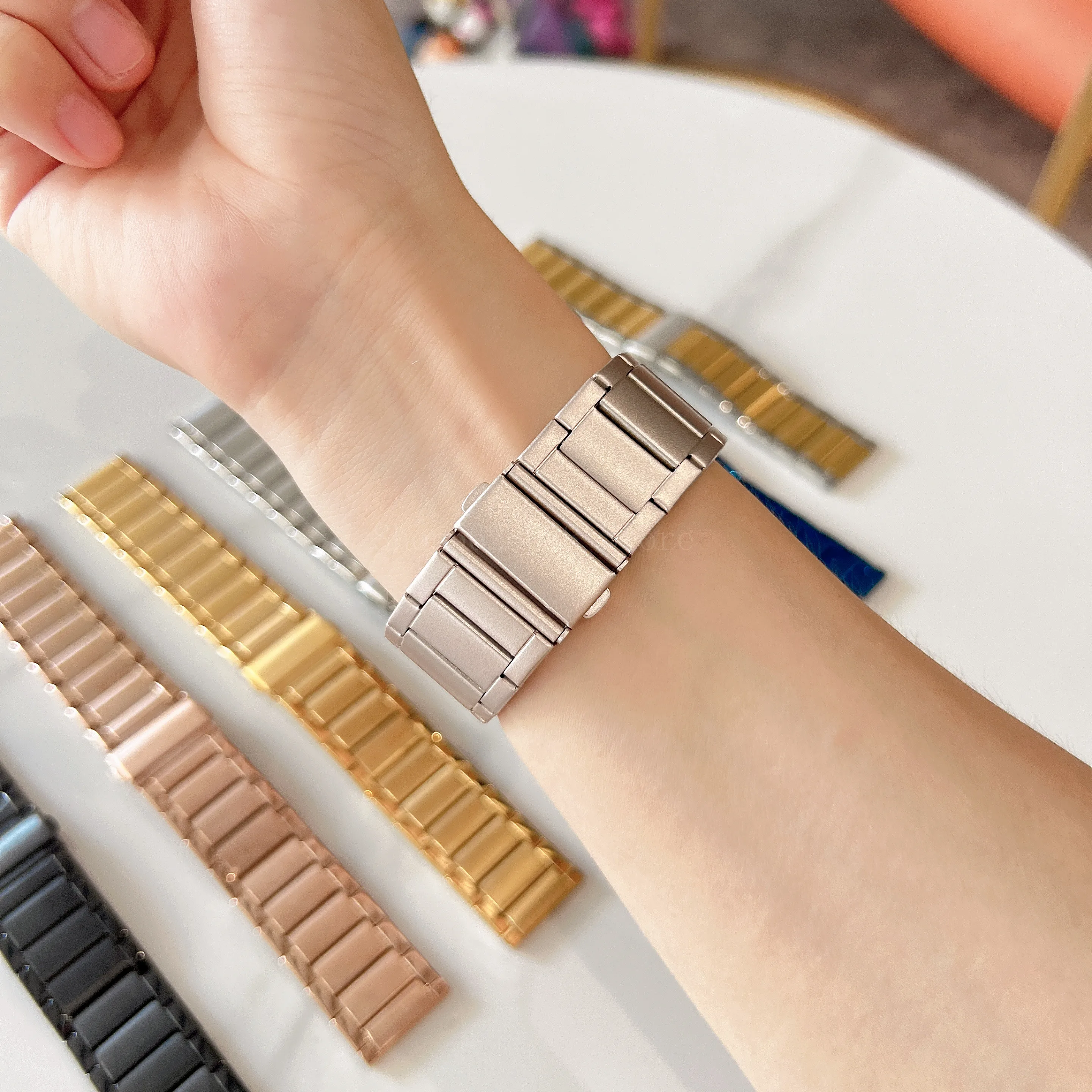 Strap For Apple watch Band 7 45mm 40mm 38mm 42mm 41 44 mm Accessorie starlight Metal bracelet for iWatch serie 7 4 5 6 se 3