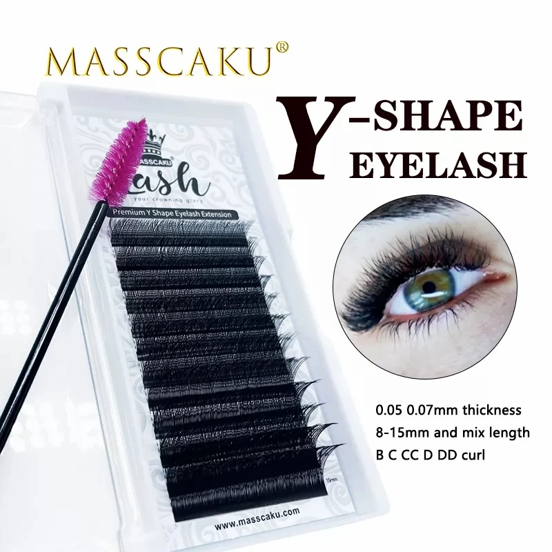 

MASSCAKU dropshipping Y-shaped premium matte black individual eyelashes extension faux mink YY lash for lash artist wholesale