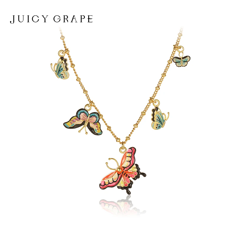 Ожерелье с подвеской в виде бабочки эмалью и виноградом