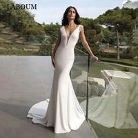 laboum sexy deep v neck wedding gown for bride 2022 modern trumpet bridal dress open back with fishbone sleeveless robe de mari%c3%a9