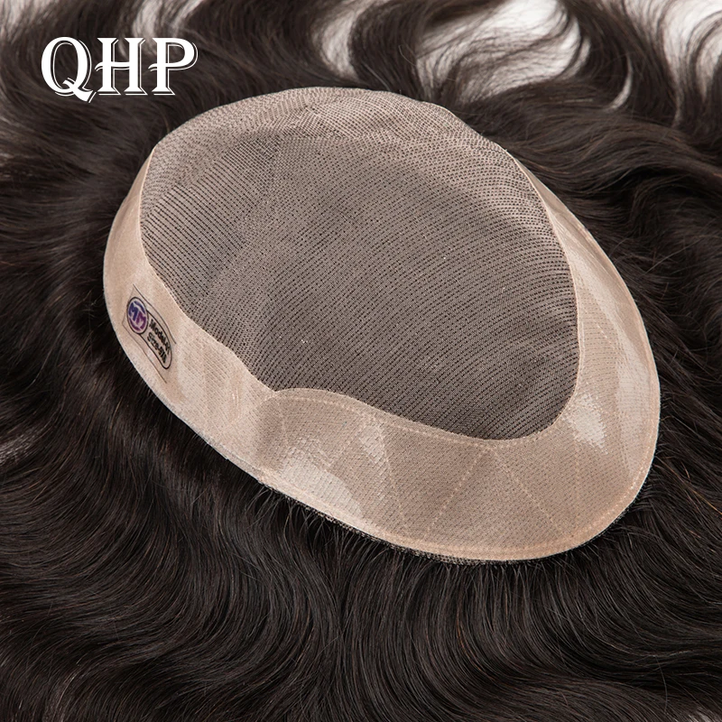 باروكة شعر رجالية QHP أحادية الشعر شعر مستعار للرجال شعر مستعار بشري عالي الجودة بشري عالي الكثافة 130%