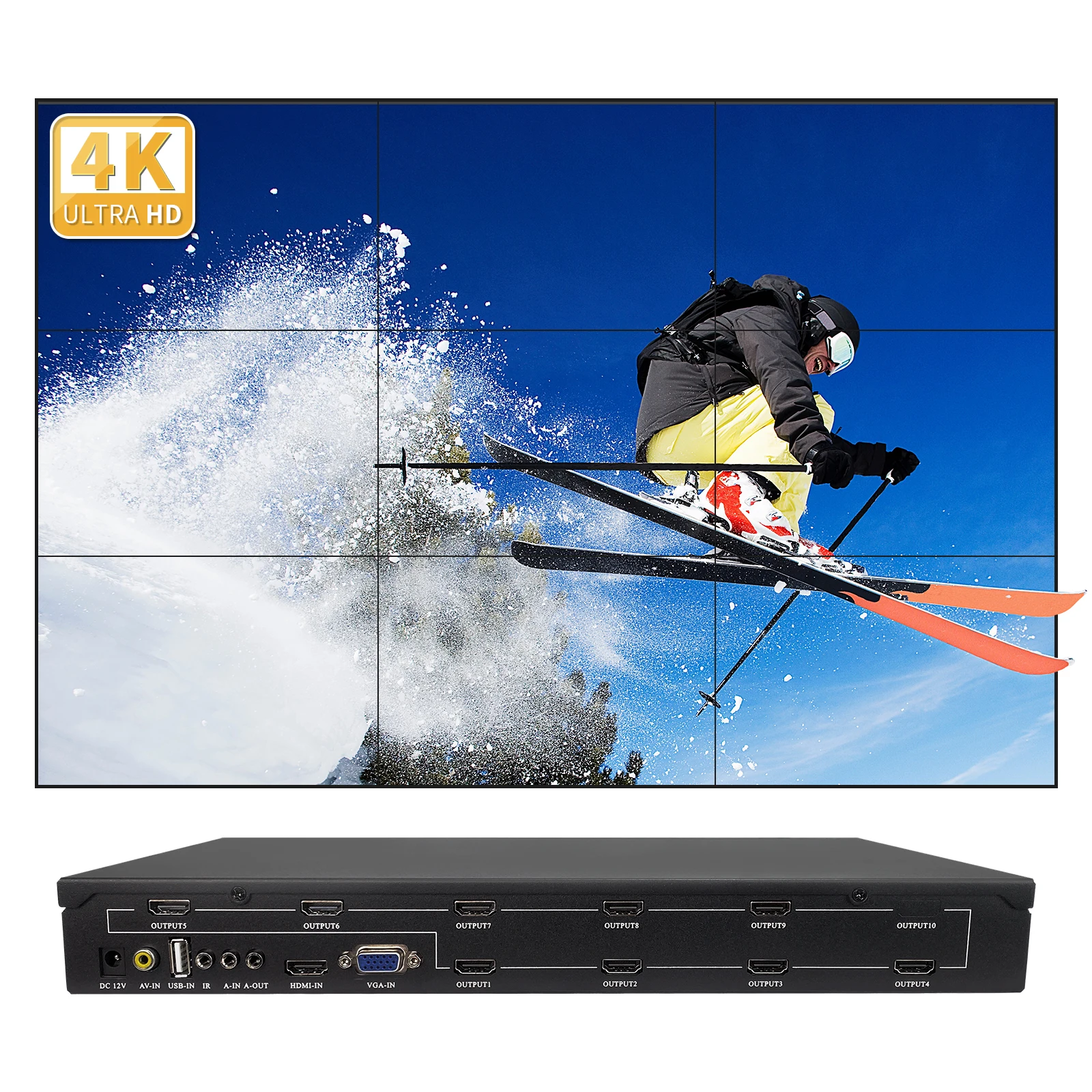 Настенный видеоконтроллер HDMI 3x3 4K, процессор для сращивания с несколькими экранами, 4096x2160 @ 60 Гц, выход 1 в 9, настенная ТВ приставка для сращивания на 180 °