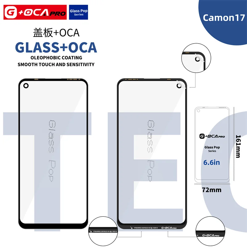 

Front Outer Screen Panel Lens Cover with OCA For Tecno Camon17 Pro Prime 18 18i 18T 18Pro Premier Glass Repair Parts Replacement